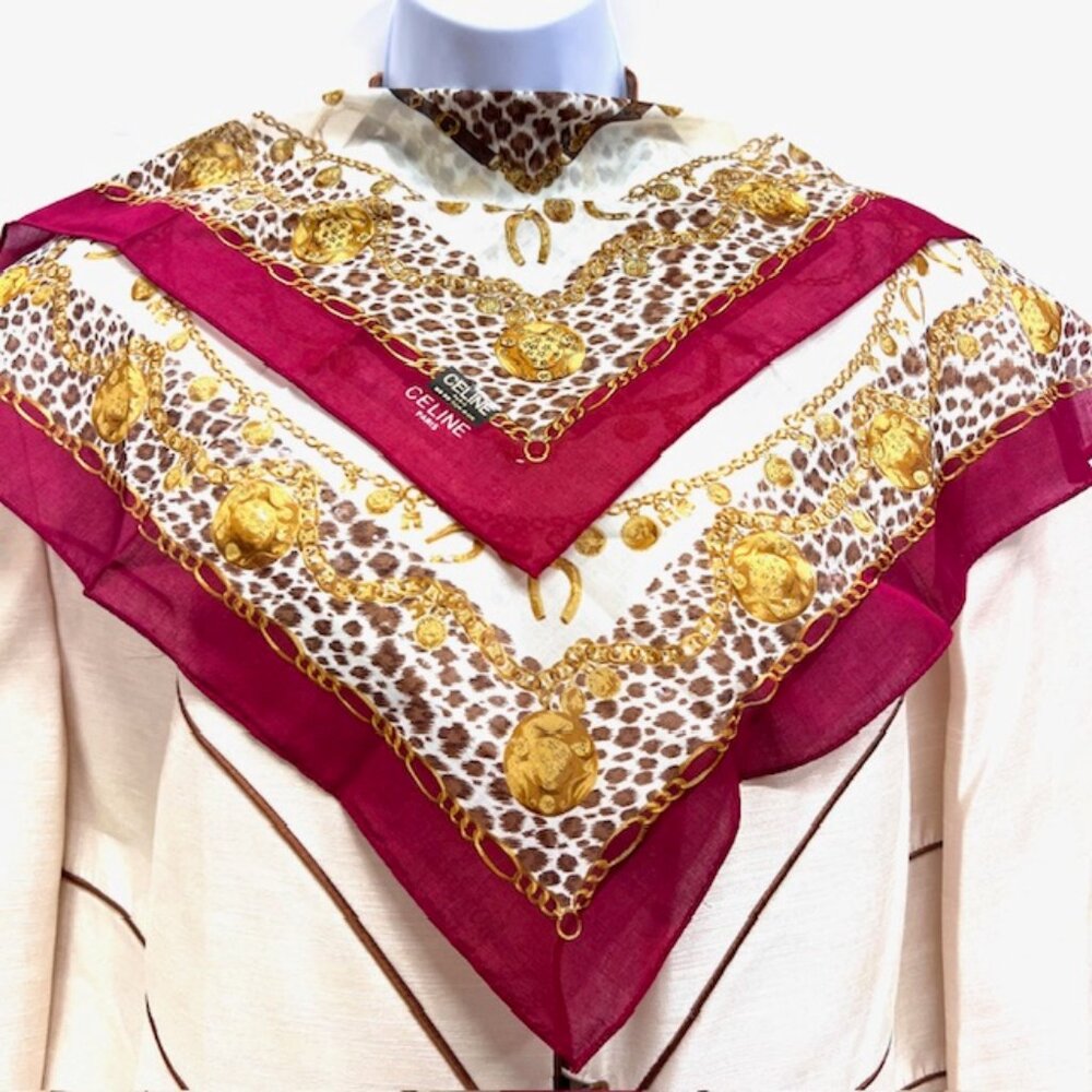 2 New:1 Celine Paris Handker 19" Burgendy Leapard Gold +1 YSL Hand Towel (68) - Picture 9 of 11